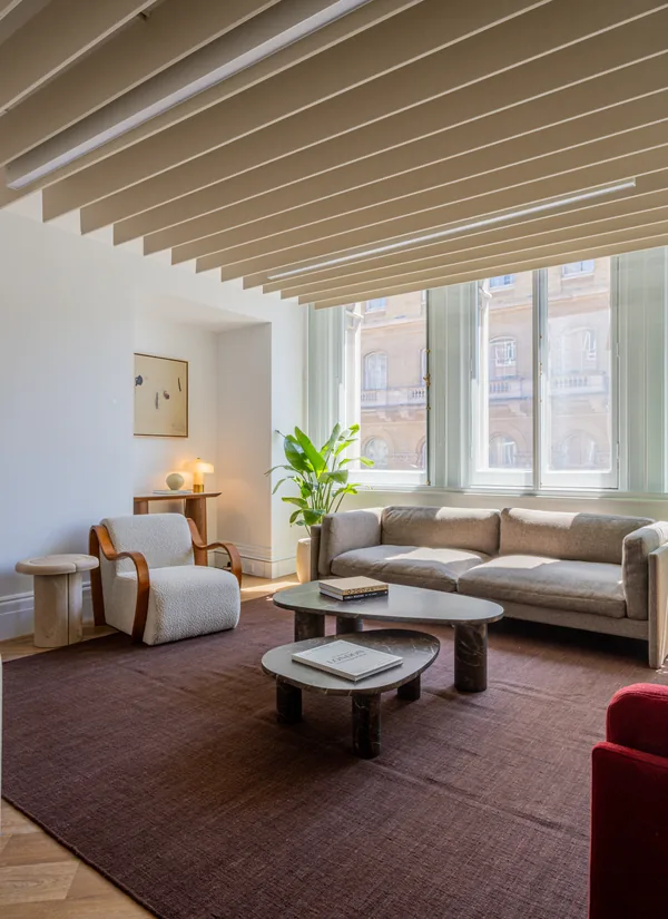 A timber-slatted breakout area over the floor we fitted